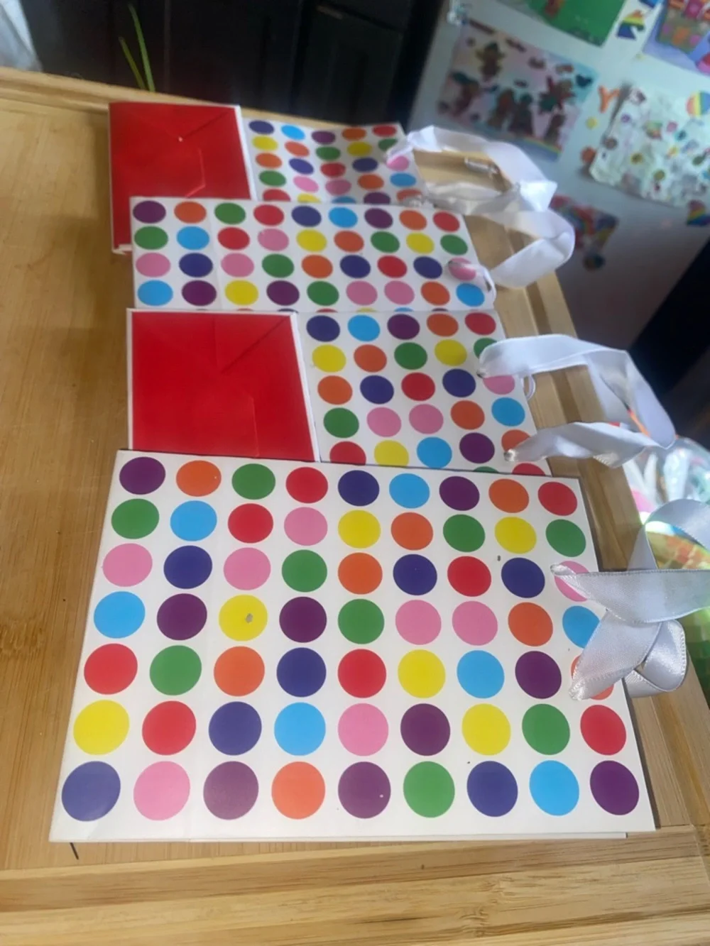 Polka Dot/ Rainbow Party Gift Bags with Red Accent